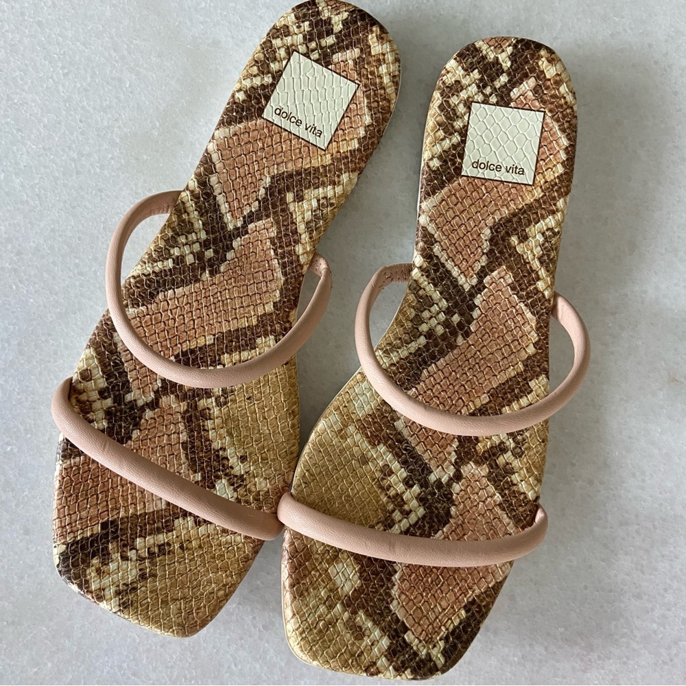 Dolce Vita Neutral Nude Snake Strappy Flat Slide Sandal 8 - Picture 2 of 6